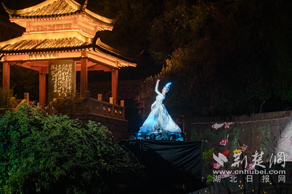 夜幕降臨，“仙鶴”在鵝池邊翩翩起舞。.png.png